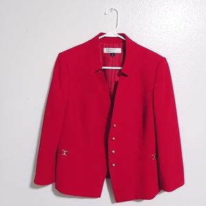 Tahari | Red Blazer Jacket Gold Buttons 3/4 Sleeve